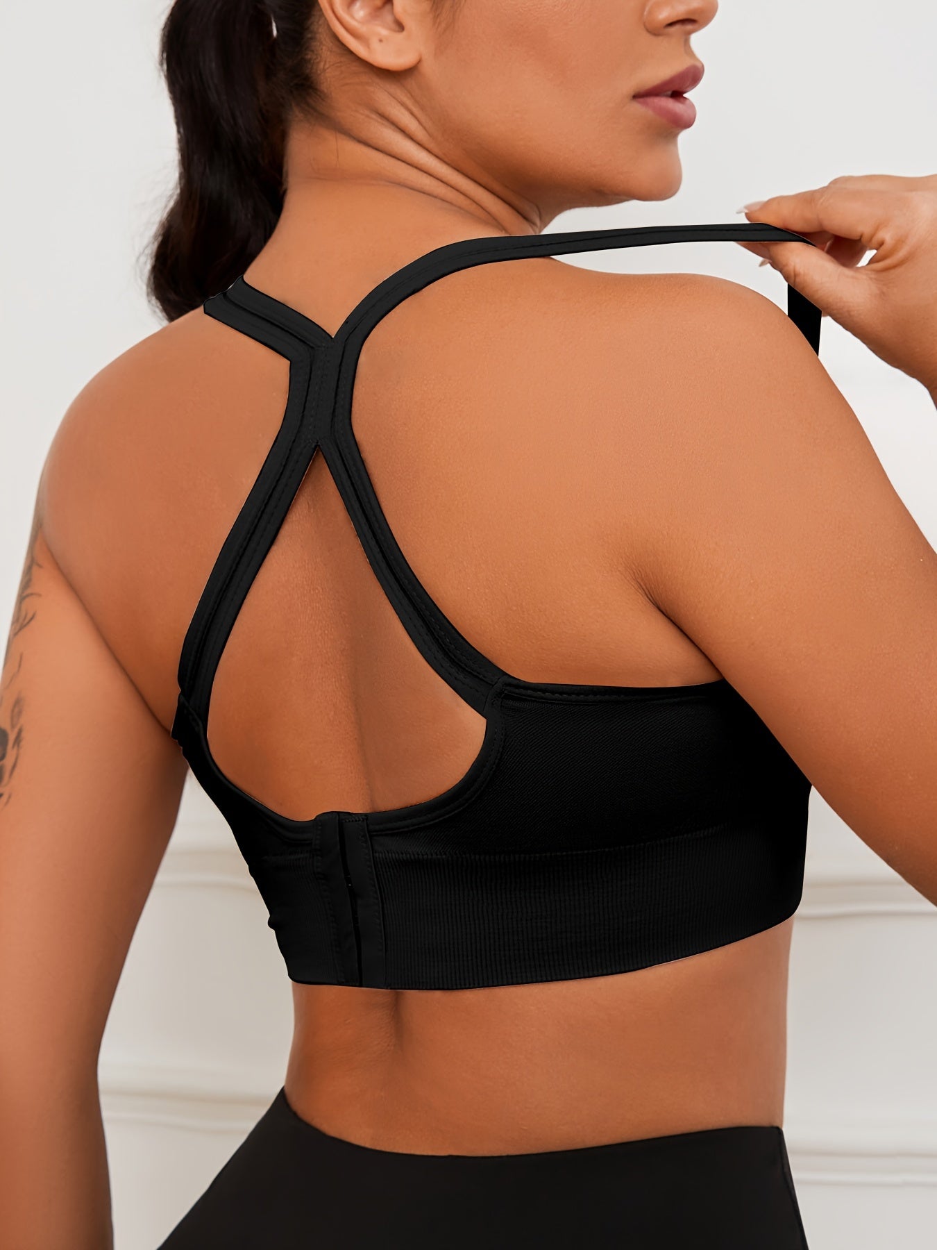 2pcs Stretchy Solid Racer Back Sports Bra, Comfy & Breathable Push Up Fitness Bra, Women's Lingerie & Underwear