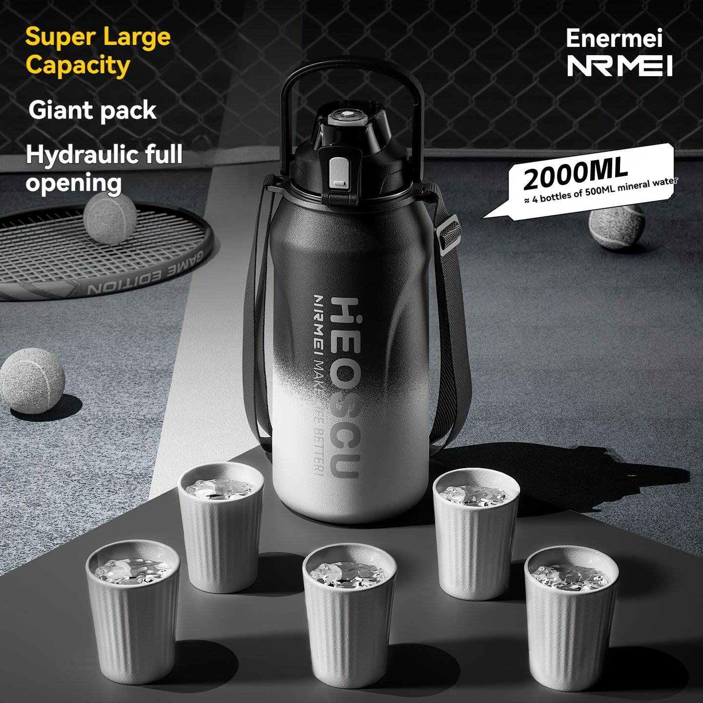 Garrafa térmica em aço inoxidável, mantém a temperatura quente ou fria durante 24 horas, com palhinha e pega/correia, caneca térmica de viagem com parede dupla, livre de BPA.