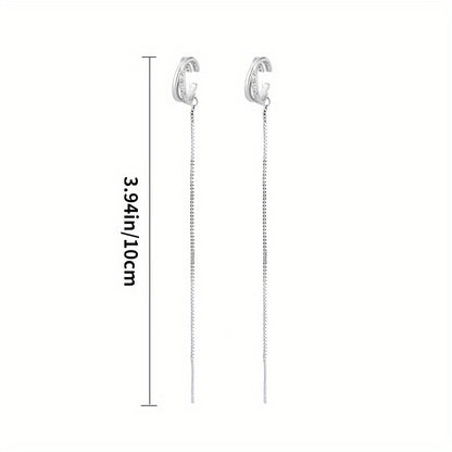 Shiny Zircon Decor Sexy Ear Cuff Threader Earrings Copper Jewelry Exquisite Female Gift Daily Casual