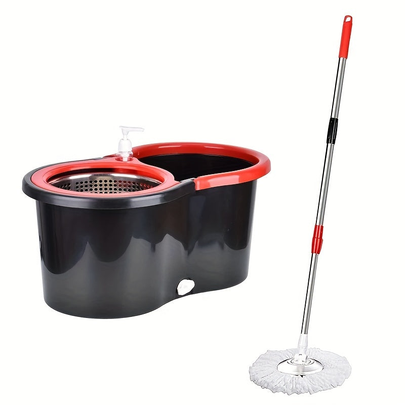 360-degree Rotating Mop and Bucket, 154.94cm Stainless Steel Mop Handle with Adjustable Length, Comes with 3 Ultrafine Fiber Replacement Mop Heads, Very Suitable for Cleaning on Boats, Floor Cleaning, Ceiling Cleaning