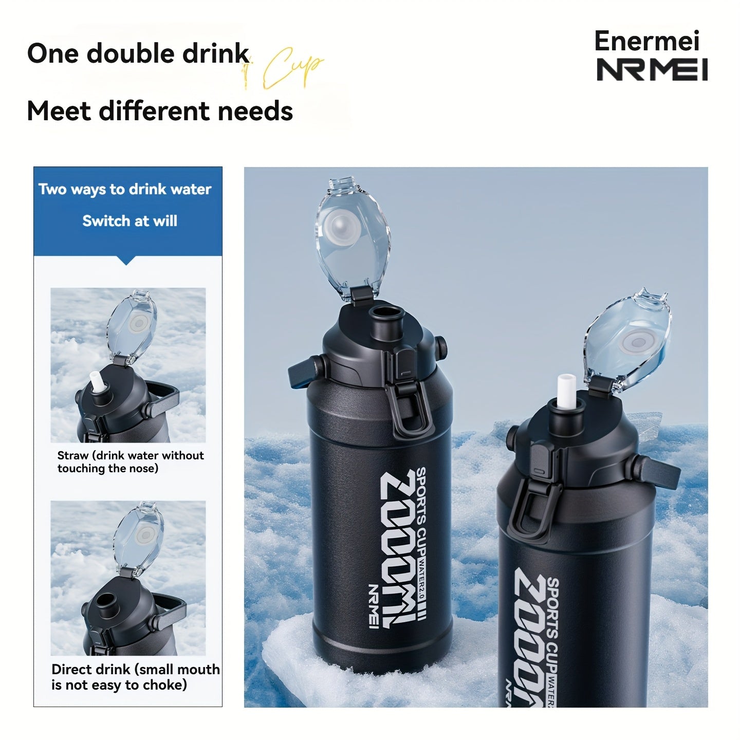 NRMEI Insulated Water Bottle with Straw, Double-Wall Vacuum Stainless Steel Thermos with Handle, Perfect for Sports and Gym Use