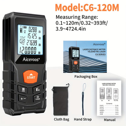 AICEVOOS High Precision Digital Laser Distance Meter, 50-120m Range, Battery-Powered, Rubber Casing, Electronic Measuring Tape for Industrial Measurement, Measurement Tool|Digital Distance Meter|Rubber Casing Tape