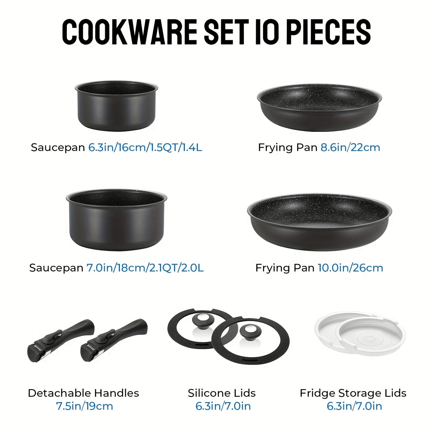 Pan Set With Removable Handles, Pots And Pans Set With Lid, Induction Pots Set 10pcs, Non-stick Coating, For All Types Of Stoves