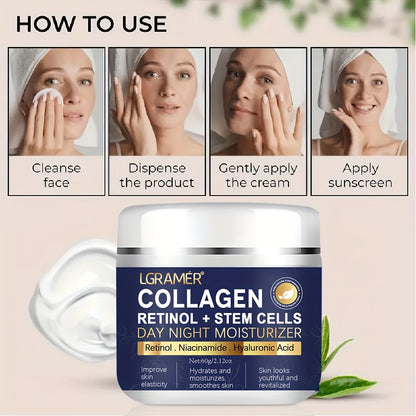 [Customer Favorite] LGRAMER Retinol & Collagen Day & Night Cream - 60g | Hydrating, Firming & Smoothing for Radiant Skin | Non-Greasy, Gentle on All Skin Types |