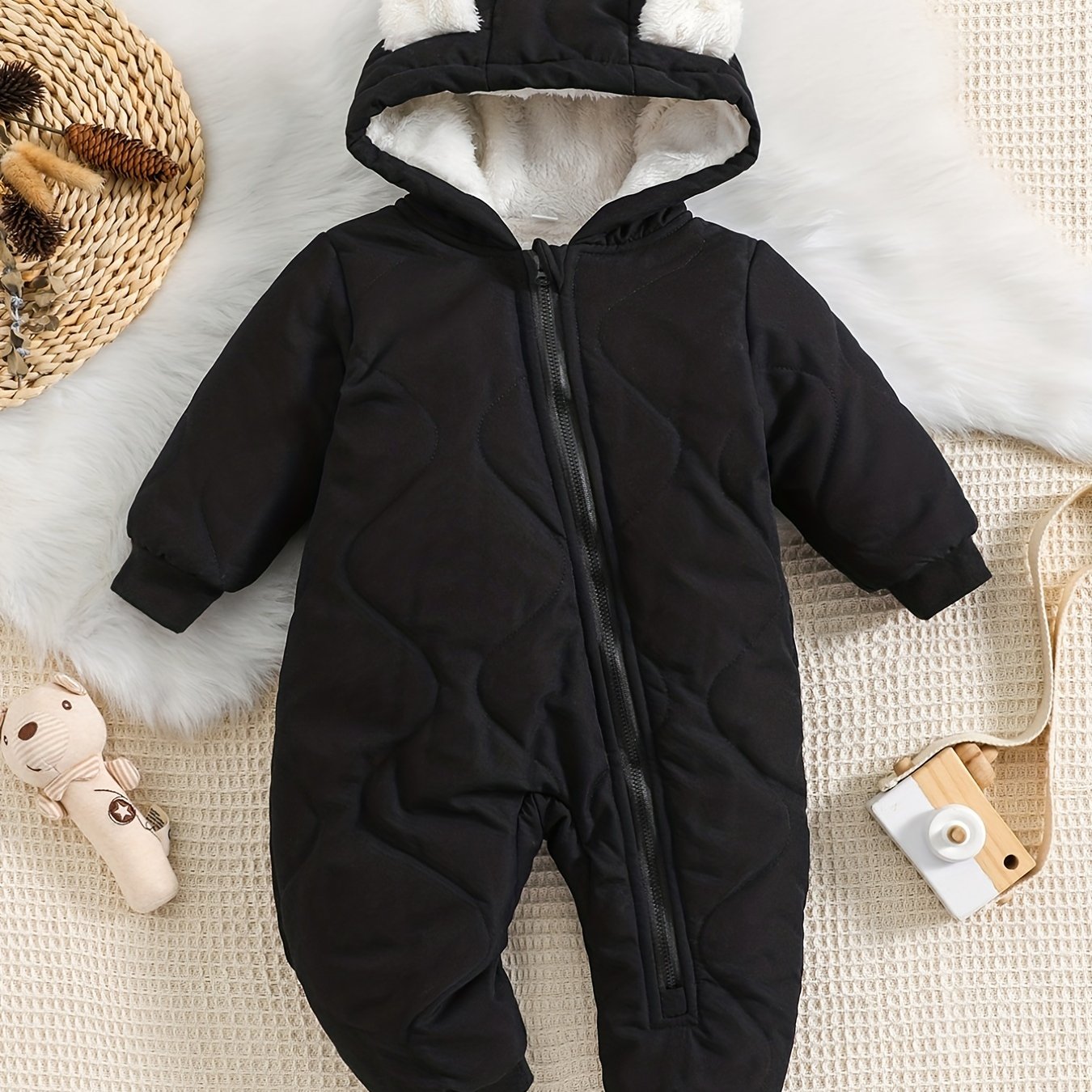 Infant Hooded Thick Romper Long Sleeve Zipper Thermal Jumpsuit, Babies & Kids Coat
