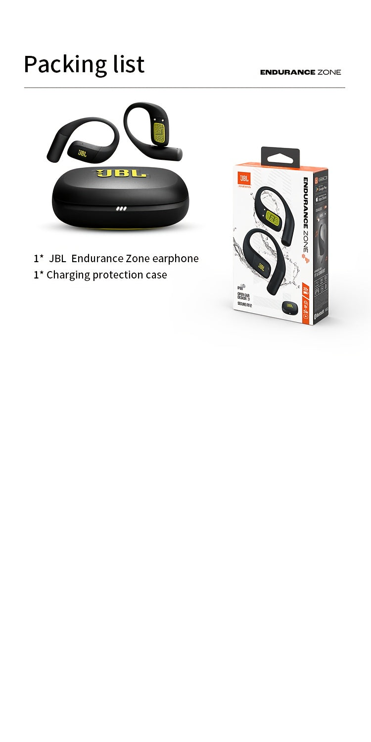 For JBL ZONE True Wireless Open-Ear Sports Headphones, Neckband Wireless Earbuds for Swimming, Cycling, Running, Long Battery Life, High-Quality Sound, Clear Call and Music Output, USB-C Charging, Rechargeable Battery, Black