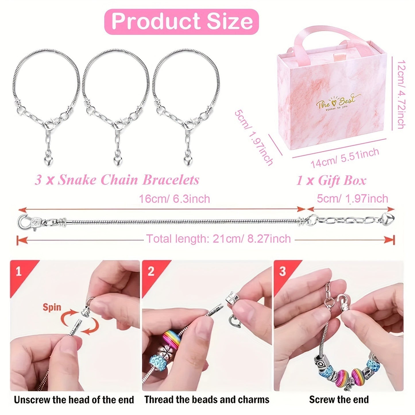 67-Piece DIY Charm Bracelet Bead Kit with Unicorn Mermaid Crafts, Includes 60 Charms, 3 Bracelets, and 3 Necklace Strands, Suitable for Birthday, Christmas, New Year's, Valentine's Day Gifts