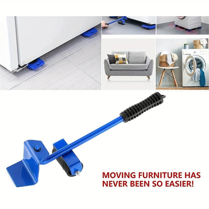 5pcs Heavy-Duty Furniture Moving Set with Lifter and Sliders, Blue - Ideal for Moving Appliances, Refrigerators, and Sofas
