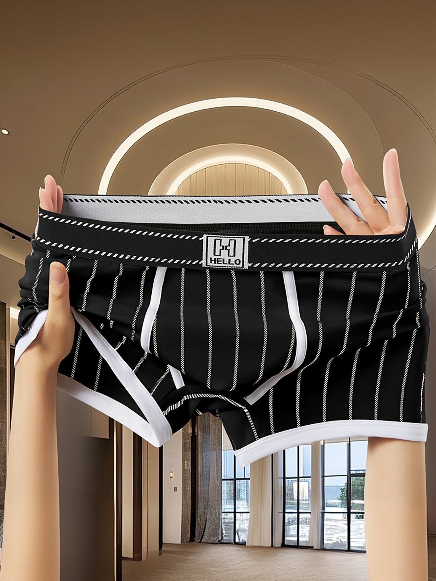 3pcs Men'S Boxer Briefs - Soft, Breathable, Stretchy Striped Boxer Shorts in Black, White, and Green - Comfortable Casual Underwear for Teens and Adults, Comfortable Underwear | Trendy Boxer Briefs | Medium Elasticity