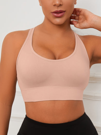 2pcs Stretchy Solid Racer Back Sports Bra, Comfy & Breathable Push Up Fitness Bra, Women's Lingerie & Underwear