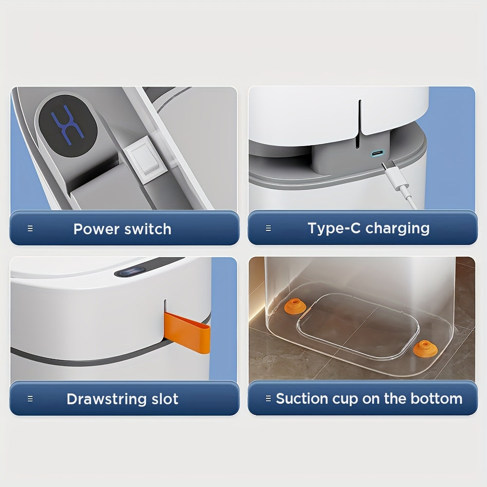 1pc 10 Litre Motion Sensor Trash Can for Bathroom, Automatic Trash Bin with Lid, Slim Rubbish Bin, Touchless Waste Bin, Small Garbage Can for Bathroom, Bedroom, Office, Kitchen, RV, Rechargeable, Auto-Adsorption Bag, Perfect