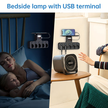 European 5-Pin Socket Extension with 3 USB-A and 3 USB-C Ports, Overload Protection, Smart Light Sensor, 4000W, 16A, Ideal for Home, Outdoor, and Office Use, Outdoor Power Supply, Modern Power Outlet, Durable Power Outlet