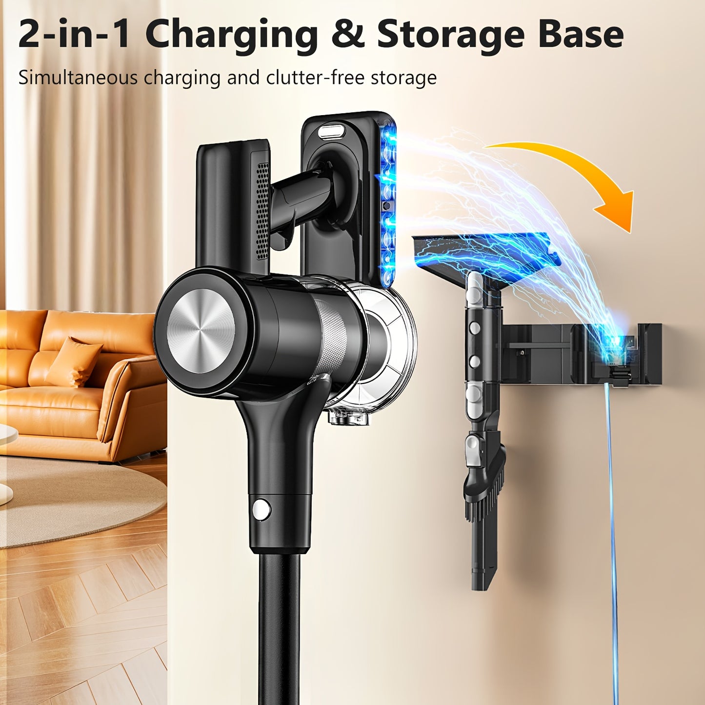 Cordless Vacuum Cleaner, Lightweight Powerful Stick Vacuum Cleaner, 60 Mins Runtime, Self-Standing, Stick Vacuum With Charging Dock Station, Upgraded Green Light&Anti-Tangle FloorBrush, Handheld Vacuum For Pet Hair/Carpet/Flo