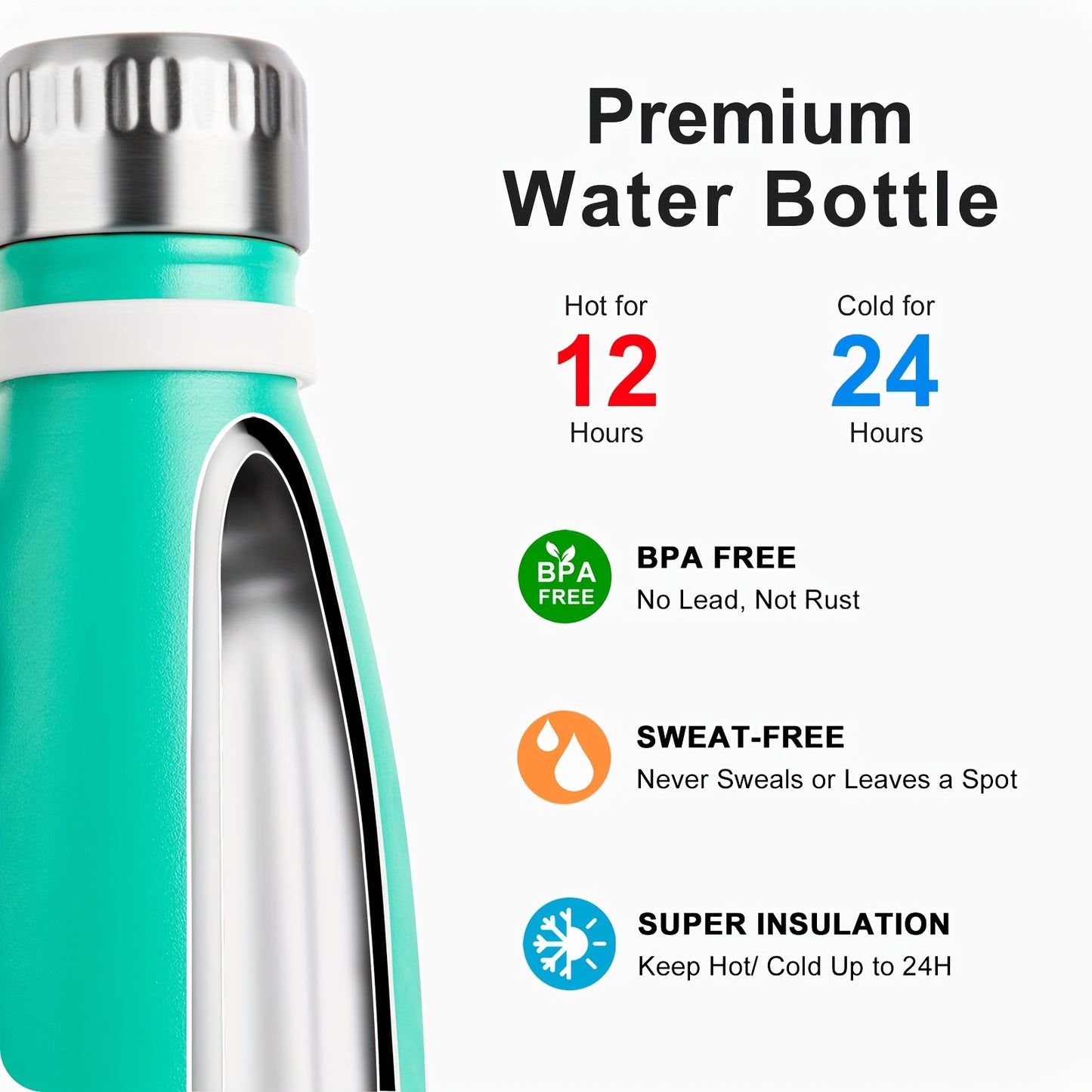 1pc Mollcity 9oz/266ml Stainless Steel Water Bottle - Vacuum Insulated, Leak-Proof, BPA-Free, Double-Wall Insulated with Carry Strap, 24H Cold & 12H Hot, Lightweight & Durable for School, Sports, Travel, Outdoor, Gym, Hiking