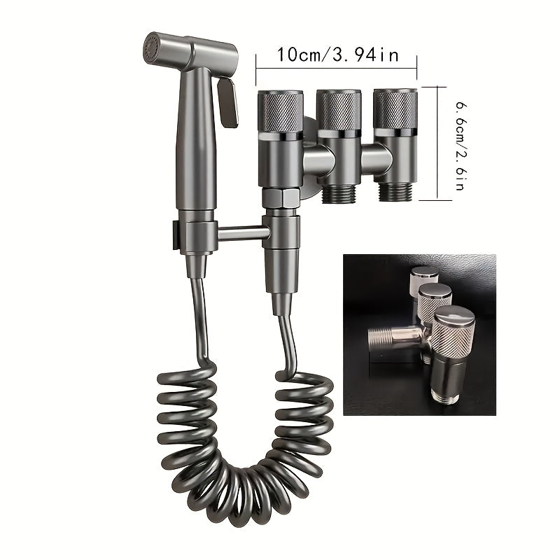 3-in-1 Stainless Steel Water Dispenser with Spray Gun - Wall-Mounted, Chrome Finish, Valve Core, No Electricity Needed for Bathroom and Kitchen, Durable Metal Design, Water Flow Control, Modern Aesthetic, Smooth Finish