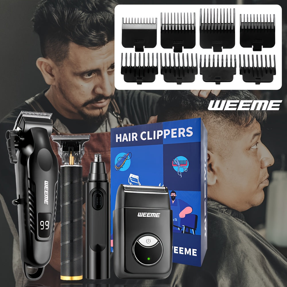 WEEME 4pcs Men's facial grooming set, household electric hair clipper set USB fast-charging electric hair clipper + T-trimmer + razor + nose hair clipper Haircutting, shaving, nose hair t* Car travel home Father's Day/Birthda