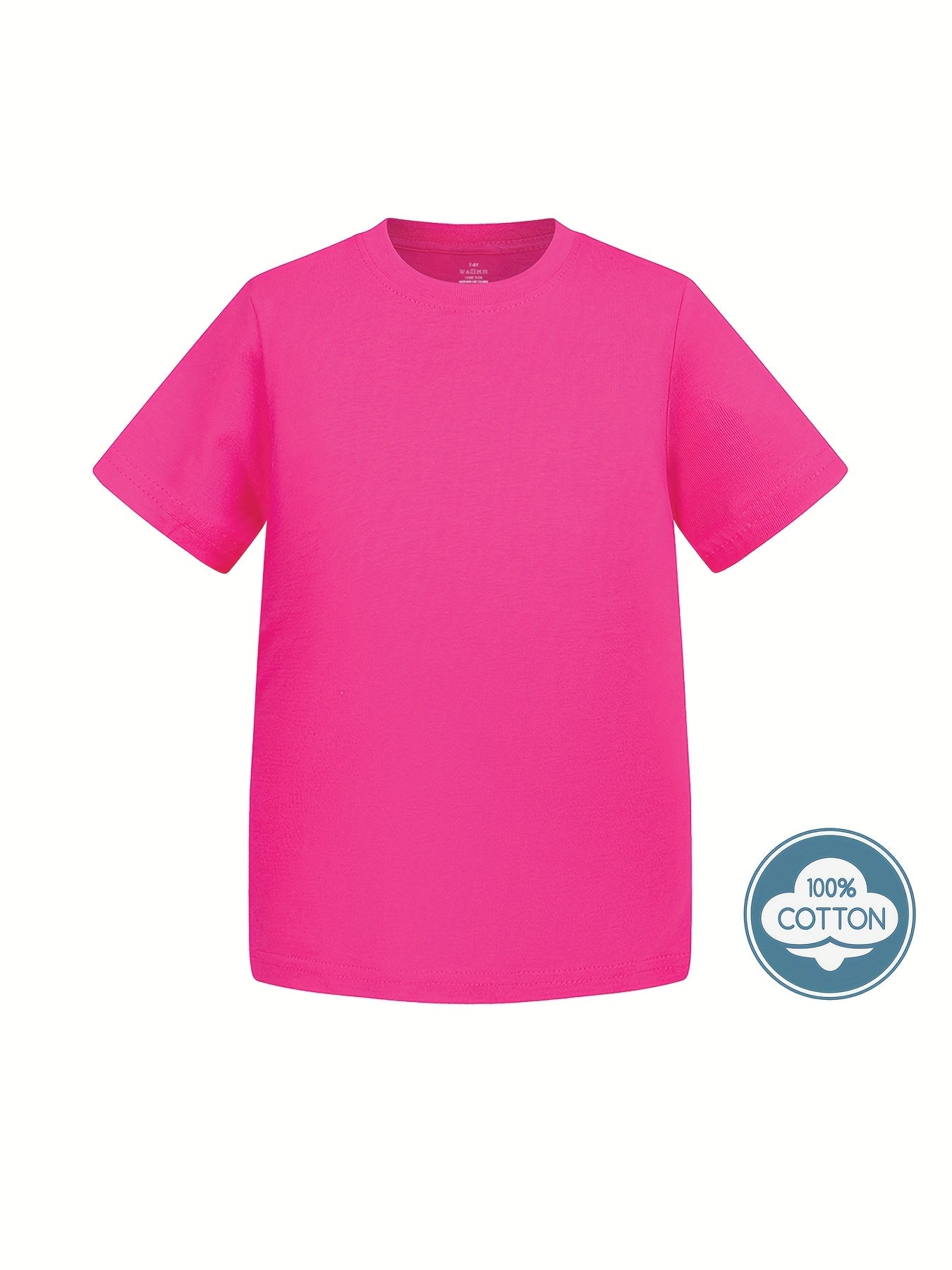 T-shirt infantil de cor sólida, blusa casual de manga curta, t-shirt infantil para o verão.