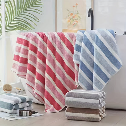 8pcs Set of Lint-Free, Super Absorbent And Super Soft Five-Star Hotel Standard Two-Color Striped Bath Towel Set, Including 2 Large Bath Towels, 2 Large Face Towels And 4 Hand Towels - Quick Drying | with Hanging Loop | Light