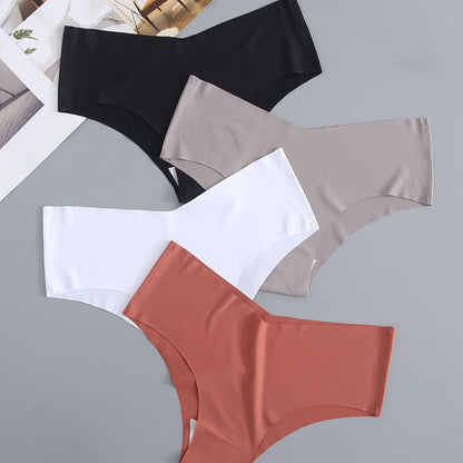 4 Pack Seamless Panties, Sporty & Comfy Solid Brief Panties, Women's Lingerie & Underwear