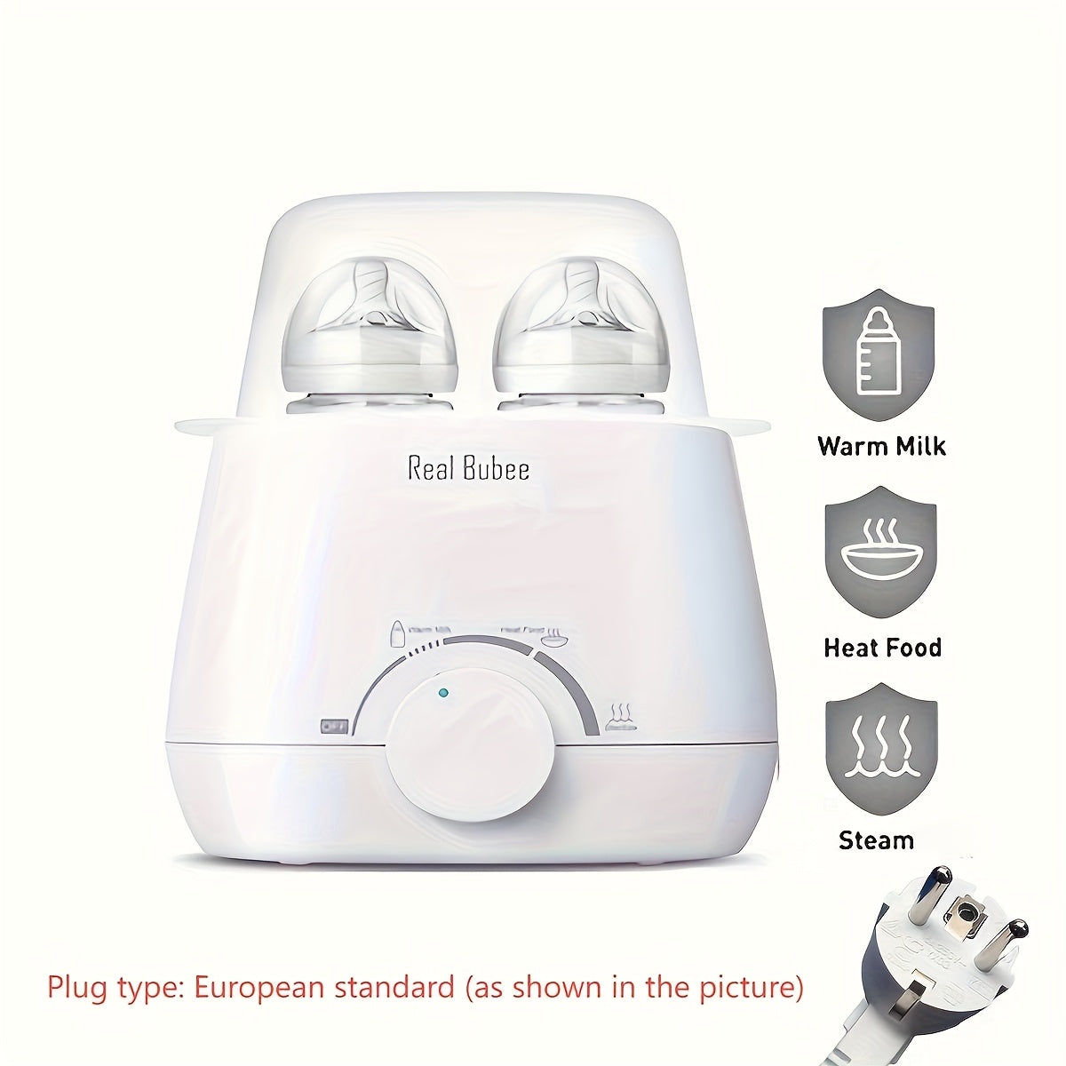 1pc RealBubee Double Bottle Warmer, Liquid Constant Temperature Sterilizer, European Standard Plug, 220-240V Power Supply, Plastic Material, No Battery Required