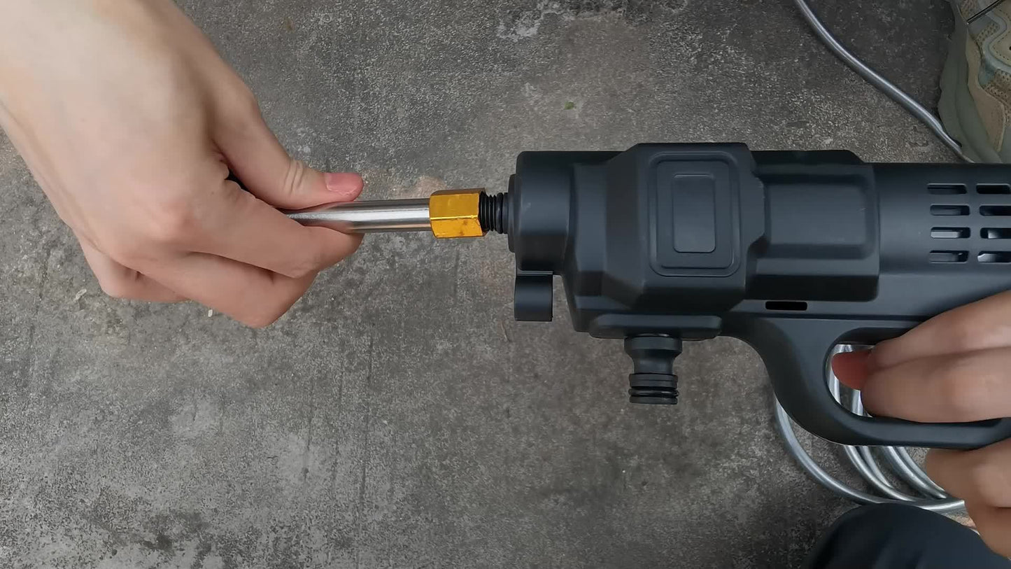 Pistola de limpeza de alta pressão sem fios, auto-ferrante, com jato contínuo de espuma, mangueira de 5 m e 2 pilhas de lítio recarregáveis, bocal 3 em 1, lavadora elétrica portátil, ideal para lavar automóveis, limpar jardins e pavimentos.