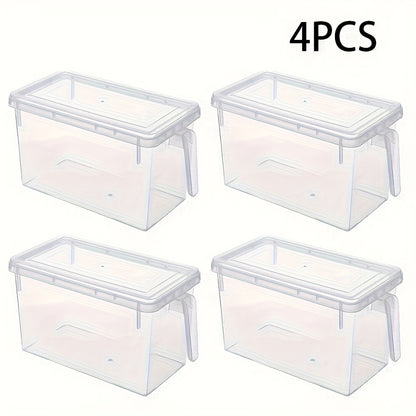 4pcs Set Transparent Refrigerator Food Storage Containers with Handles, Lids, and Rack Basket - Valentine's Day Gift Holiday Present Guide