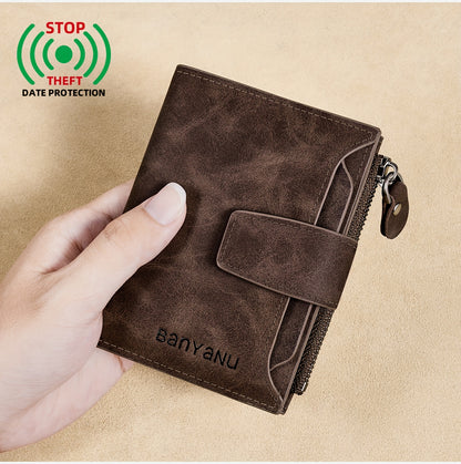 BANYANU Vintage Genuine Leather Wallet for Men - RFID Blocking, 17 Card Slots, Zippered Coin Pocket &amp; Independent Card Holder, Brown, Perfect Father'S Day Gift, Secure Card Storage | Vintage Wallet | Durable Zipper Closure, B