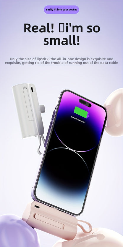 BYGP 5000mAh Mini Portable Charger, USB Type-C, Universal Emergency Power Bank for iPhone 14/13/12 Pro Max, iPad Pro, Samsung Android, Compact Travel Phone Charging Backup Battery Pack, Rechargeable ≤36V