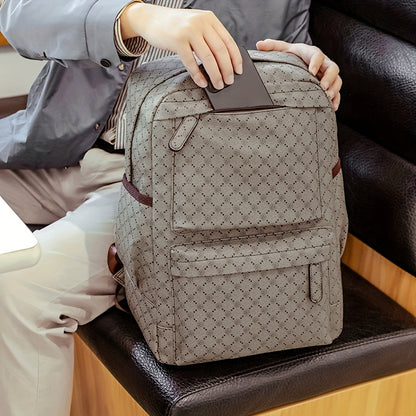 LUMG Men's Large Capacity 15.6-Inch Laptop Backpack with Multiple Compartments, Gray Geometric Design, Business & Travel Backpack for Work, School, or Father's Day Gift, Computer Backpack, Textured Finish