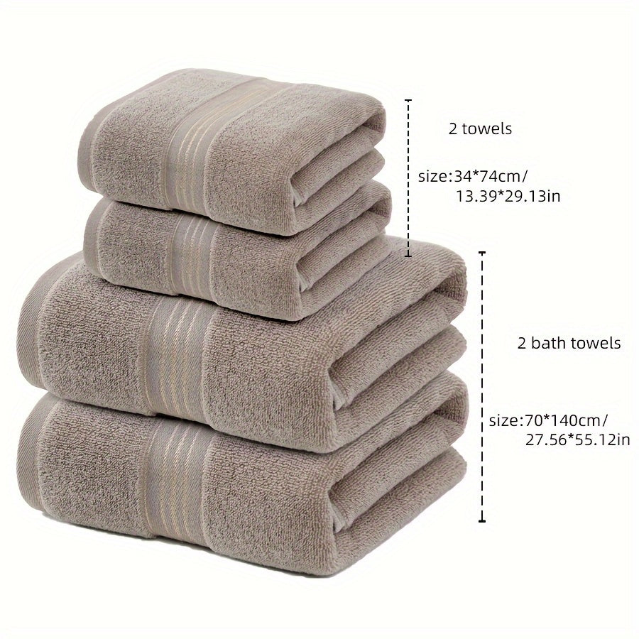 4-Piece Towel Set - Modern Striped Bath and Hand Towels, Super Soft Knit Fabric, Cotton 75% Polyester 25%, Space Theme, 385gsm - Ideal for Bathroom, Spa, Hotel, Outdoor Use
