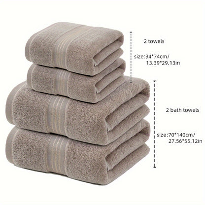 4-Piece Towel Set - Modern Striped Bath and Hand Towels, Super Soft Knit Fabric, Cotton 75% Polyester 25%, Space Theme, 385gsm - Ideal for Bathroom, Spa, Hotel, Outdoor Use