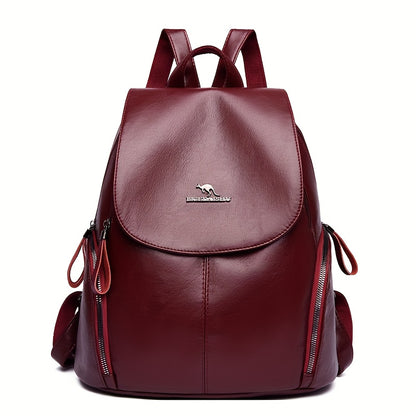 Women'S Genuine Leather Backpack - Elegant Minimalist Purse with Adjustable Shoulder Straps & Zipper Closure, Spacious Interior Compartment - for Work, Travel, School, Everyday Use - Available in Black, Red, Blue, Purple - Du