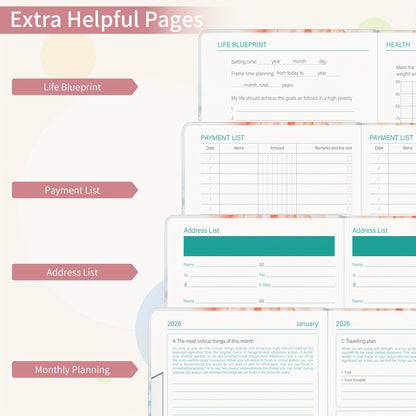 1pc Dzhzal Elegant Floral - Planner with Monthly View, Daily Organizer, Banded Elastic Closure, Pen Loop, Inner Pocket - Compact A5 Notebook (14.48x21.08cm) for Professionals, Students, Personal & Office Use - Perfect Gift Id