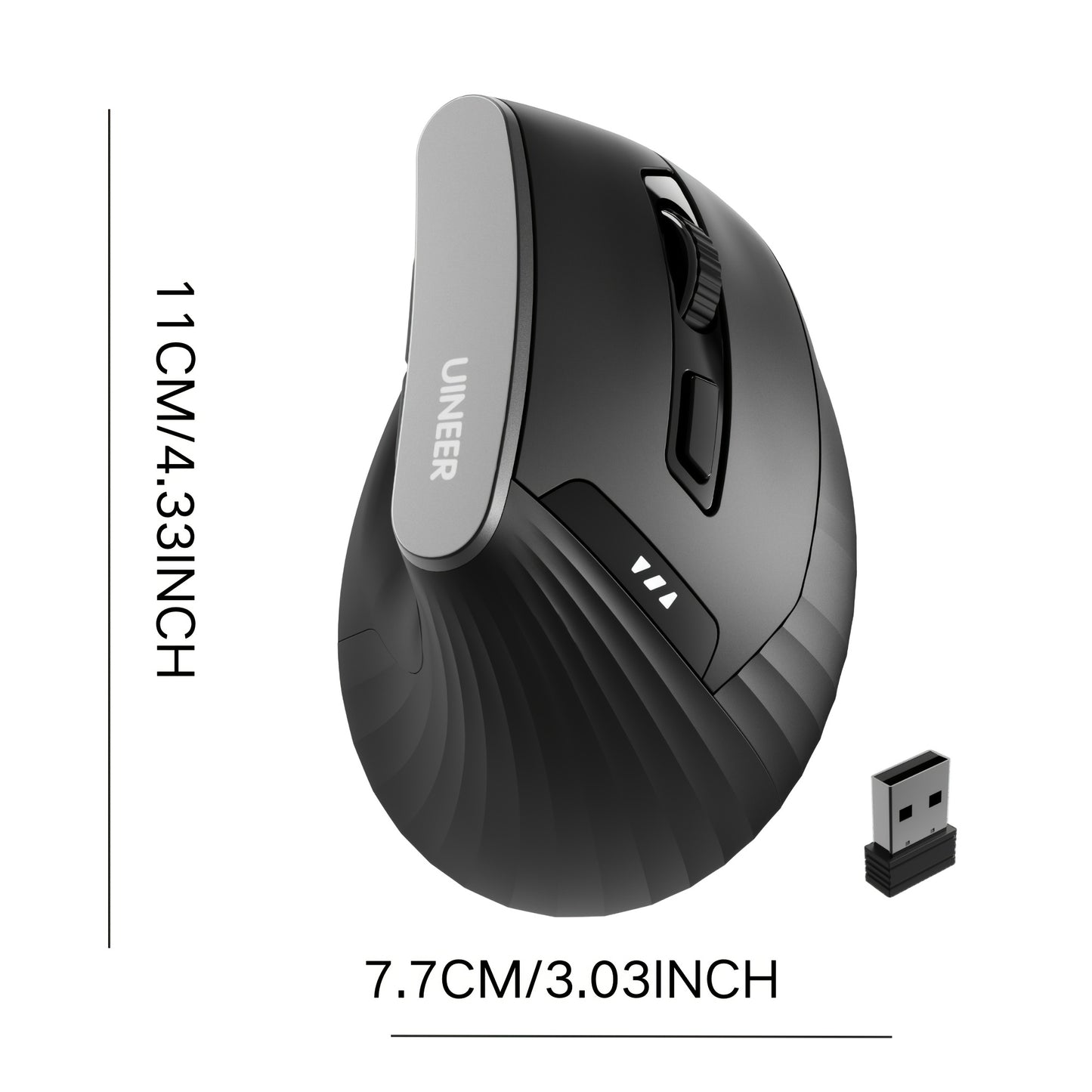 2.4GHz Wireless Vertical Mouse with Visible Battery Display, 6 Keys, Ergonomic Design, Plug and Play for Office and Study