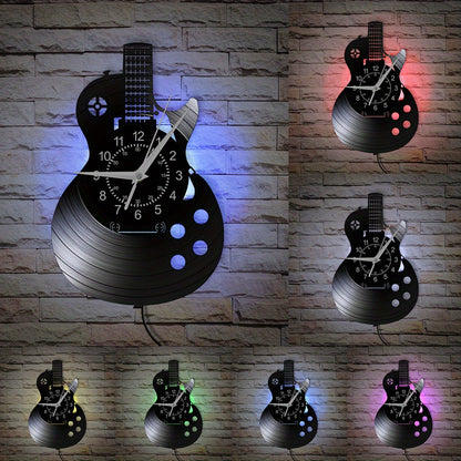 1pc Guitar Vinyl Wall Clock Gifts For Holiday, Black Music Wall Clock Instrument Art Unique Gifts For Men Women Guitar Player For Birthday Wall Decor, Fall Halloween Decor