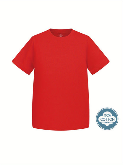 T-shirt infantil de cor sólida, blusa casual de manga curta, t-shirt infantil para o verão.