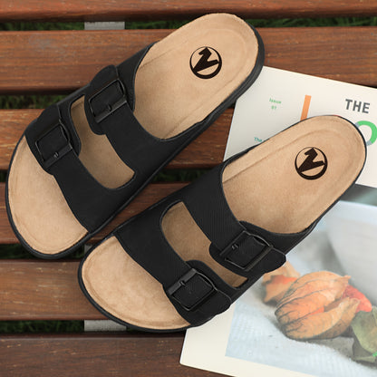 Men's Trendy Open Toe Breathable Slippers With Double Buckle Straps, Comfy Non Slip Casual Slides, Men's Summer Walking Shoes