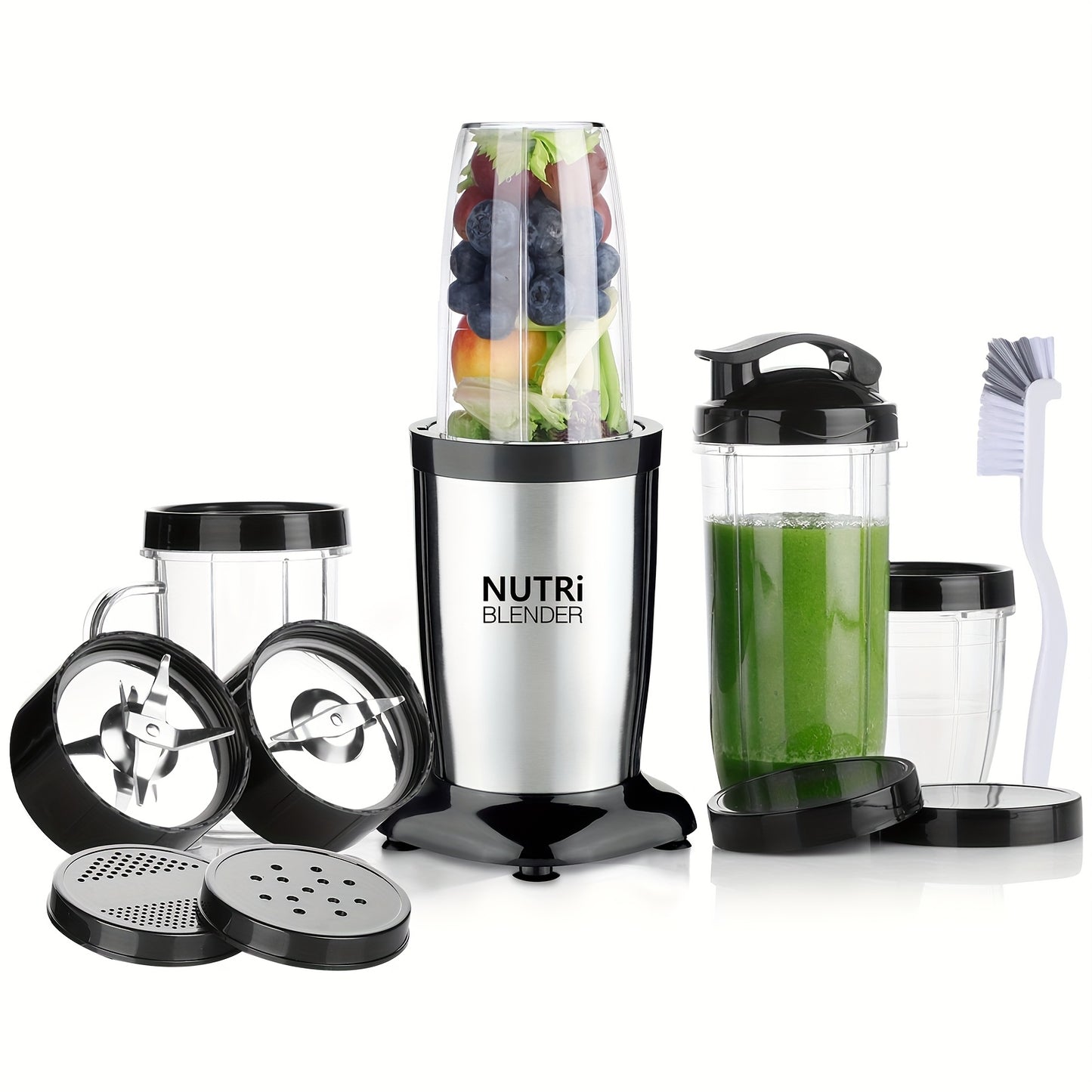 Liquidificador para Smoothies, Batidos e Smoothies, Conjunto de 15 Peças para Cozinha Pessoal com Moedor, Liquidificador Único para Preparar Sumos, Papinhas e Receitas Nutritivas com Escova de Limpeza