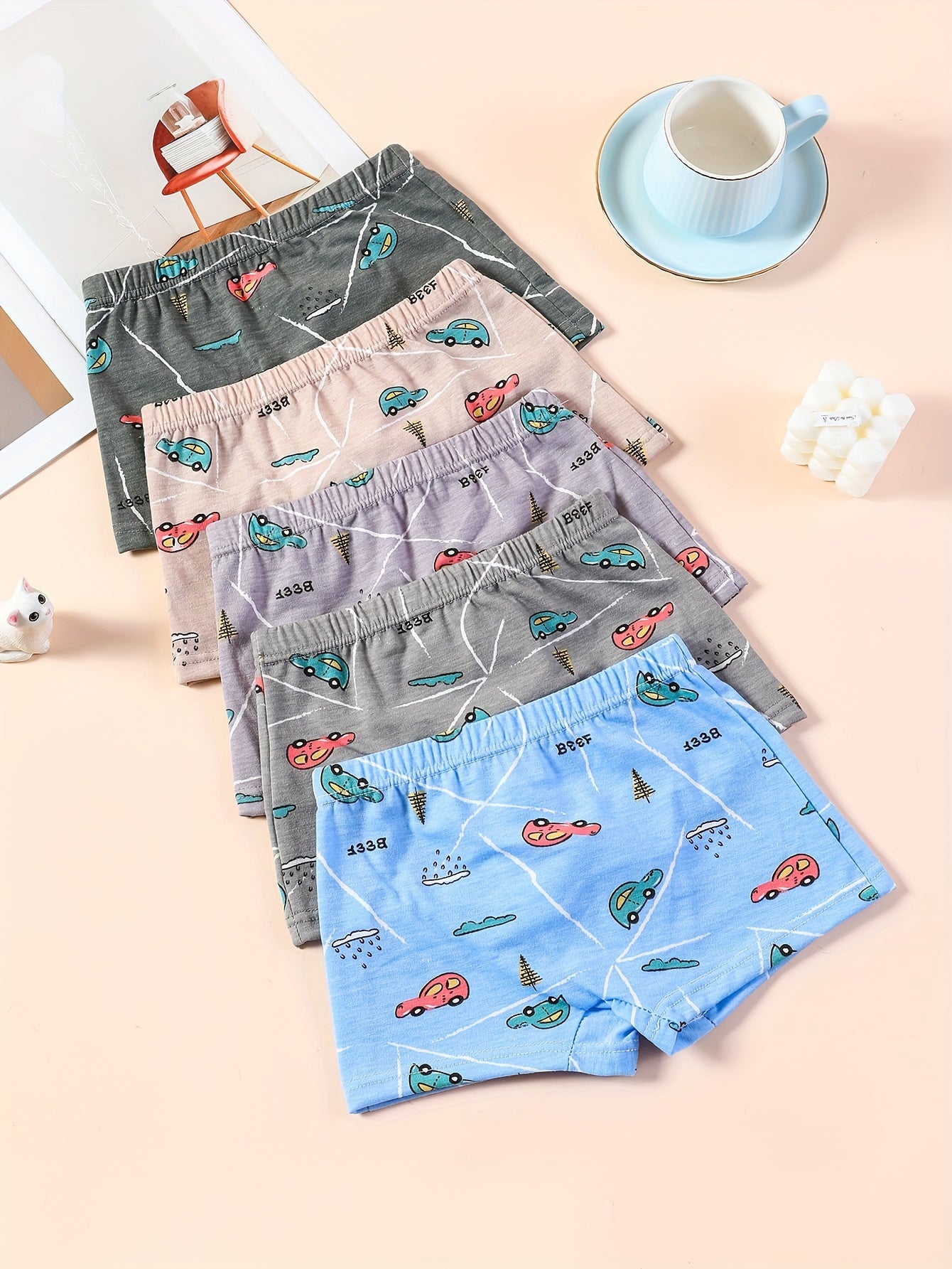 3pcs Toddler Kid Boys Underwear Soft Breathable Cartoon Car Pattern Comfy Boxers Briefs