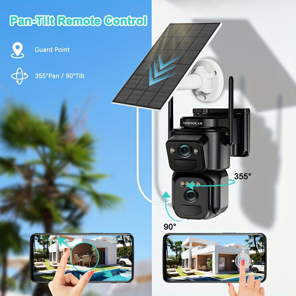 Solar-Powered 2G/3G/4G LTE Security Camera, 360° Viewing Angle, Includes SIM Card, Color Night Vision, PIR Motion Detection with Siren Alerts,4G Connectivity, Adjustable Height, Rechargeable Battery - Ideal for Rural Propert