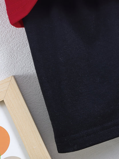 2pcs Set of Boys' Summer Striped Print Round Neck Short Sleeve T-shirt and Casual Shorts