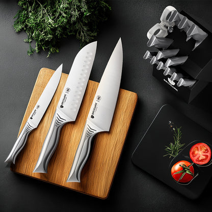 Brodark Kitchen Knife Set With Block, 15pcs Knife Block Set With Built-in Sharpener, Stainless Steel Knives Set For Kitchen, NSF Certified Kitchen Knives, Shark Series