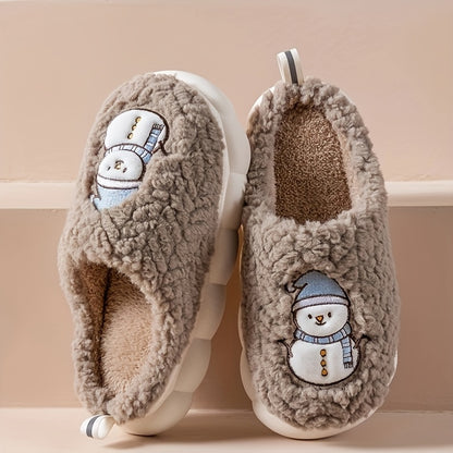 Pantufas felpudas com estampado de árvore de Natal, chinelos de inverno fechados e quentinhos para usar em casa, pantufas aconchegantes de sola macia e felpuda.