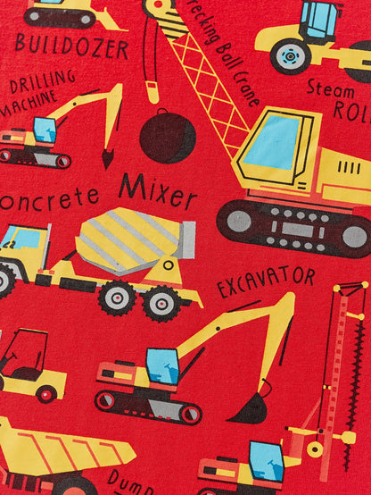 Boys' Cotton Short Sleeve T-Shirt with Cartoon Excavator Print, Breathable Summer Trend