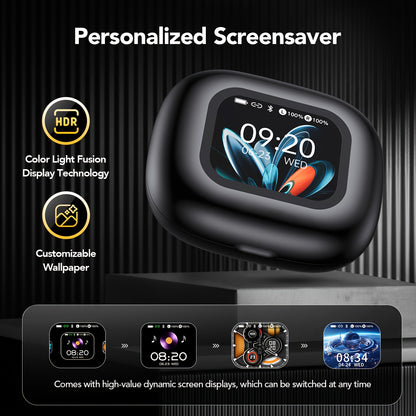 HTC NE27 AI Translation Wireless Earbuds with 134-Language Real-Time Translator, Wireless 6.0, AI- Smart Translator, Noise Cancelling, Transparent Touchscreen Case, Stereo Sound, Long Life for Travel, / Compatible