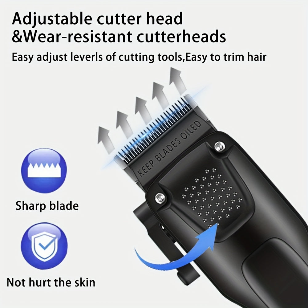 Kit de cuidados profissionais para cabelo e barba para homem com 3 peças - Máquina de cortar cabelo sem fios com visor LED, conjunto de aparador de precisão, recarregável via USB, para uso doméstico, presente perfeito para as festas de fim de ano.
