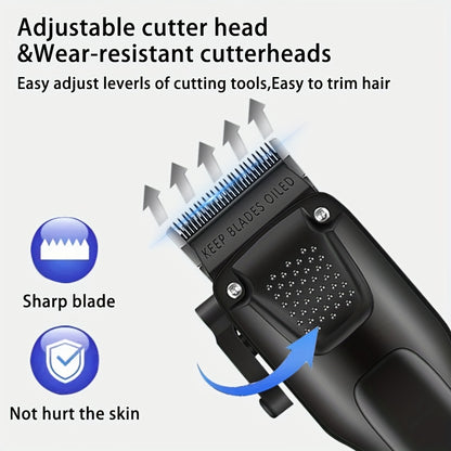 Kit de cuidados profissionais para cabelo e barba para homem com 3 peças - Máquina de cortar cabelo sem fios com visor LED, conjunto de aparador de precisão, recarregável via USB, para uso doméstico, presente perfeito para as festas de fim de ano.