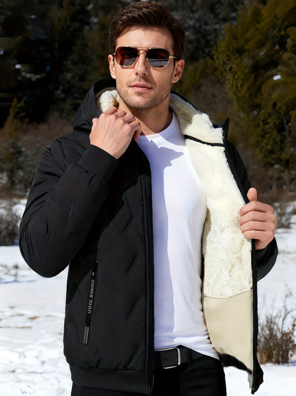 Men'S Heavyweight Winter Jacket - Windproof Cold Weather Coat with Full-Zip Closure, Hooded Insulated Outerwear - Thick Fleece-Lined Insulation for Extreme Cold, Zippered Pockets - Ideal for Skiing, Hiking, Commuting - Fall/W