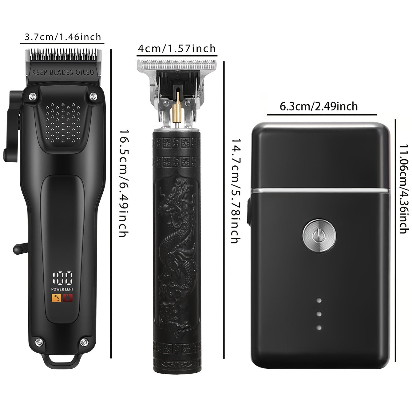 Kit de cuidados profissionais para cabelo e barba para homem com 3 peças - Máquina de cortar cabelo sem fios com visor LED, conjunto de aparador de precisão, recarregável via USB, para uso doméstico, presente perfeito para as festas de fim de ano.
