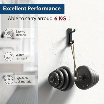 12pcs Self-Adhesive Hooks, Ultra-Strong Adhesive Hooks, Holds Up to 6kg, Heavy-Duty Wall Door Bar for Bathroom Shower Kitchen Towel Coat Hat Wallet, Black, 12-Pack